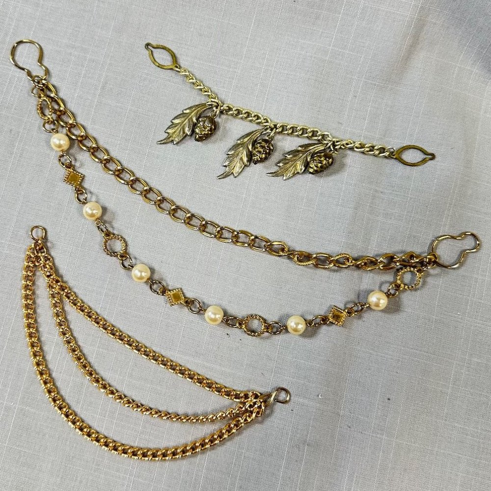 Three Gold Tone Vintage Button Sweater/ Collar Necklaces